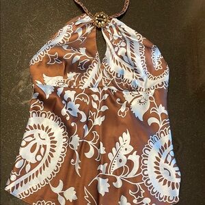 Beautiful Silk Brown and Baby Blue Halter Top XS-M